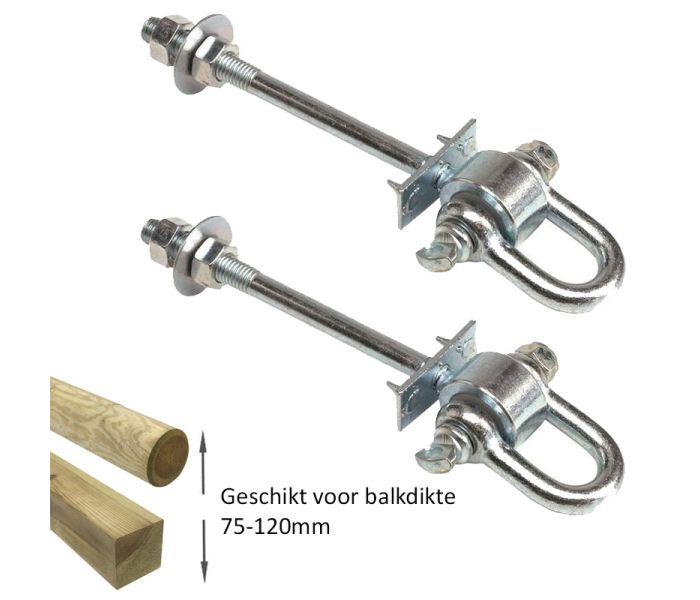 Schommelhaak dwarsdoor M12 (140mm) met gelagerde harpsluiting (2 stuks)