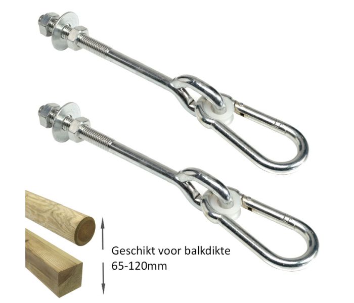 Schommelhaak dwarsdoor M12 (140mm) met karabijnhaak(2 stuks)